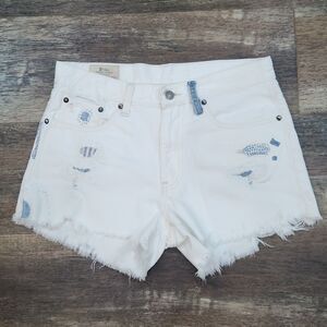 Polo Ralph Lauren Shorts Womens 26 White  Japanese  Distressed Stitch Sashiko